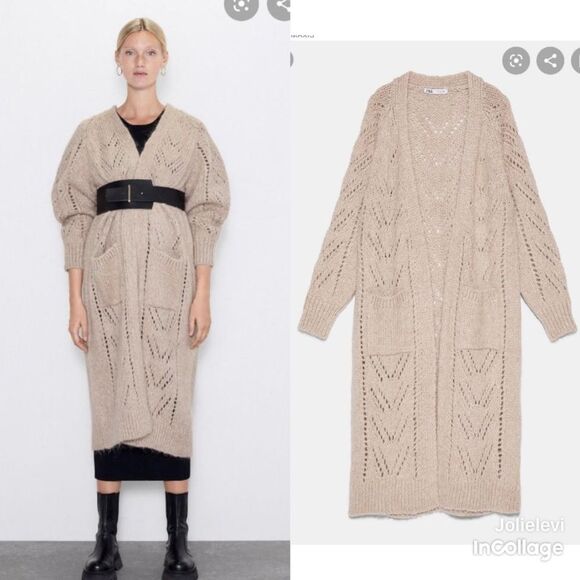 ZARA LONG WOOL CARDIGAN - Picture 1 of 6
